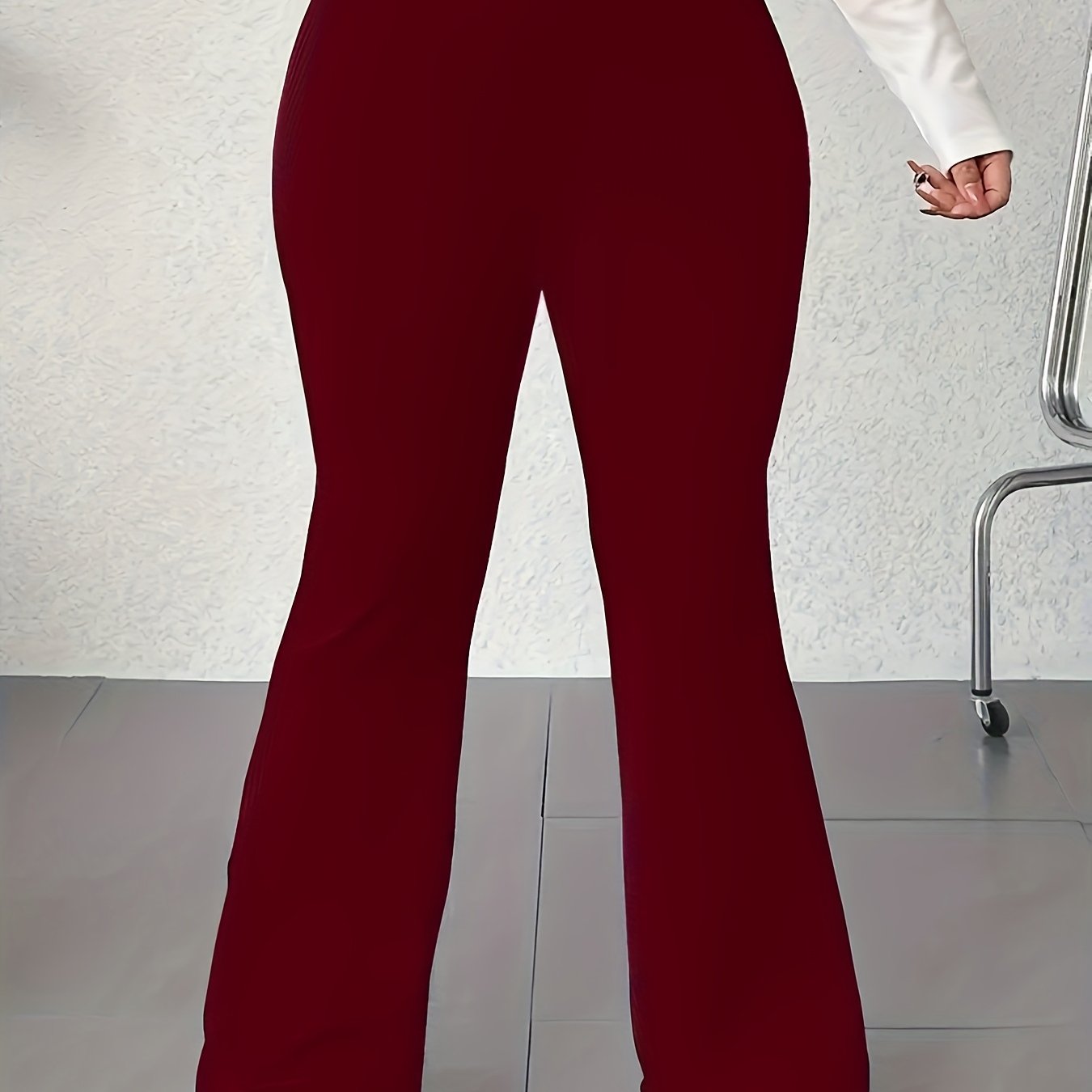 Women's Plus Size Flare Pants Lightweight Polyester Navy Blue High-Rise Elastic Waist