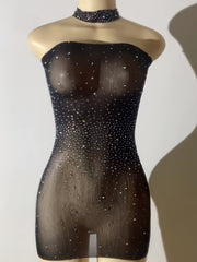 Women's Rhinestone Bodycon Dress Sexy Shiny Evening Wear