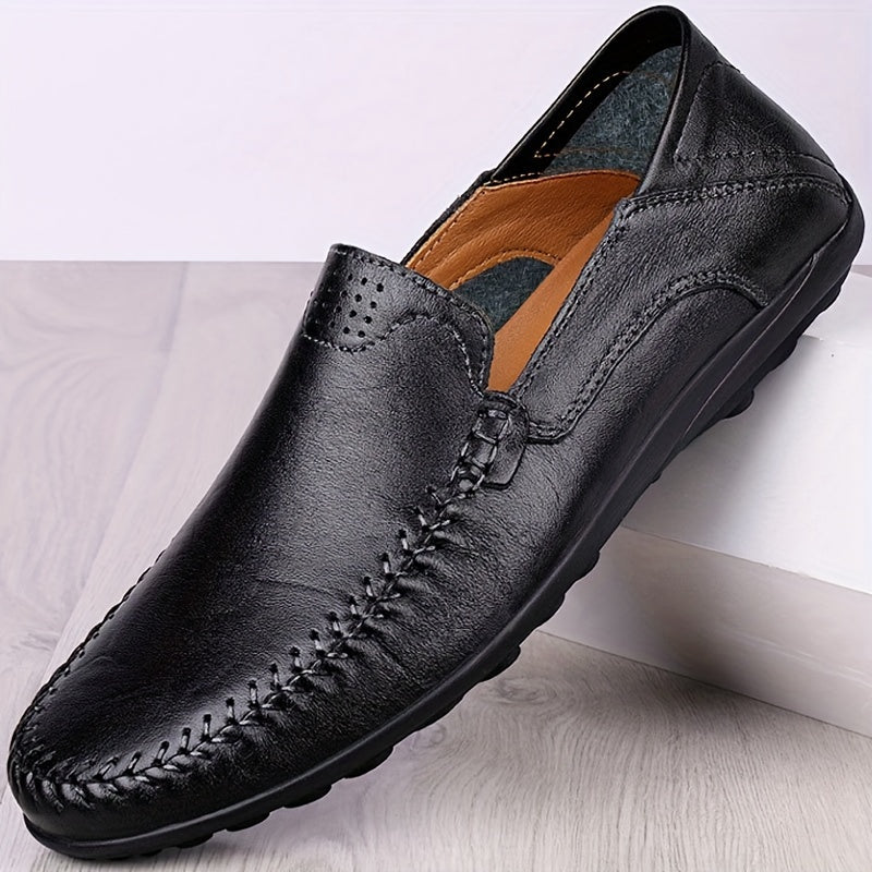 Men's Leather Loafer Shoes Casual Business Slip-On Round Toe All-Season