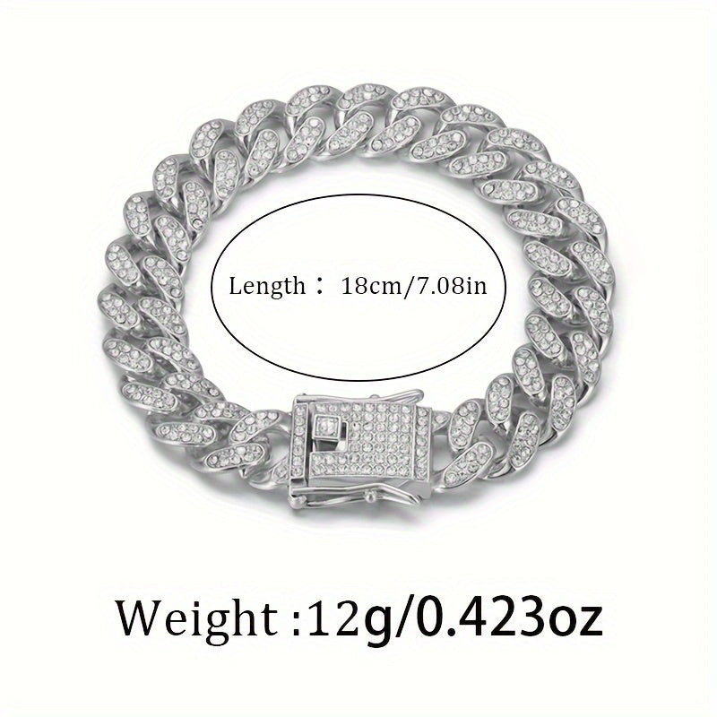 Sterling Silver Hip-Hop Kuban zanjir bilaguzuk sintetik zirkon bilan 12g