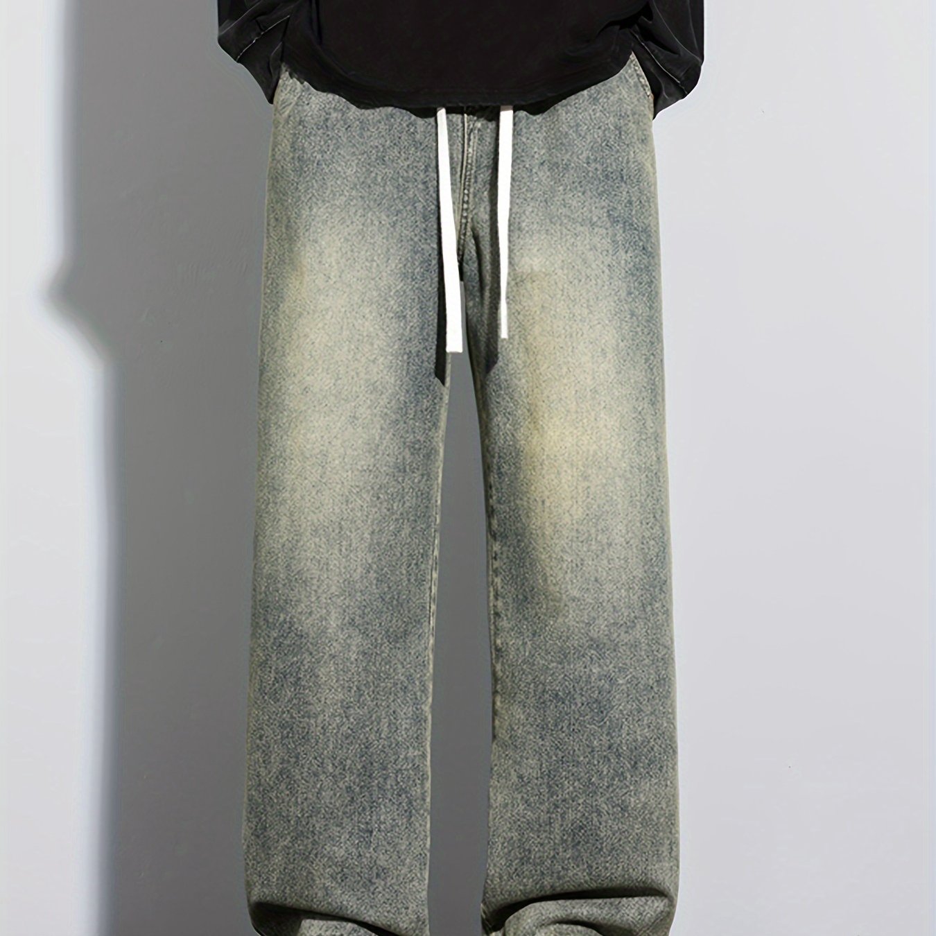 Мужские повседневные свободные джинсы с эластичным поясом из стёганого денима, без растяжения, доступны в 5 цветах