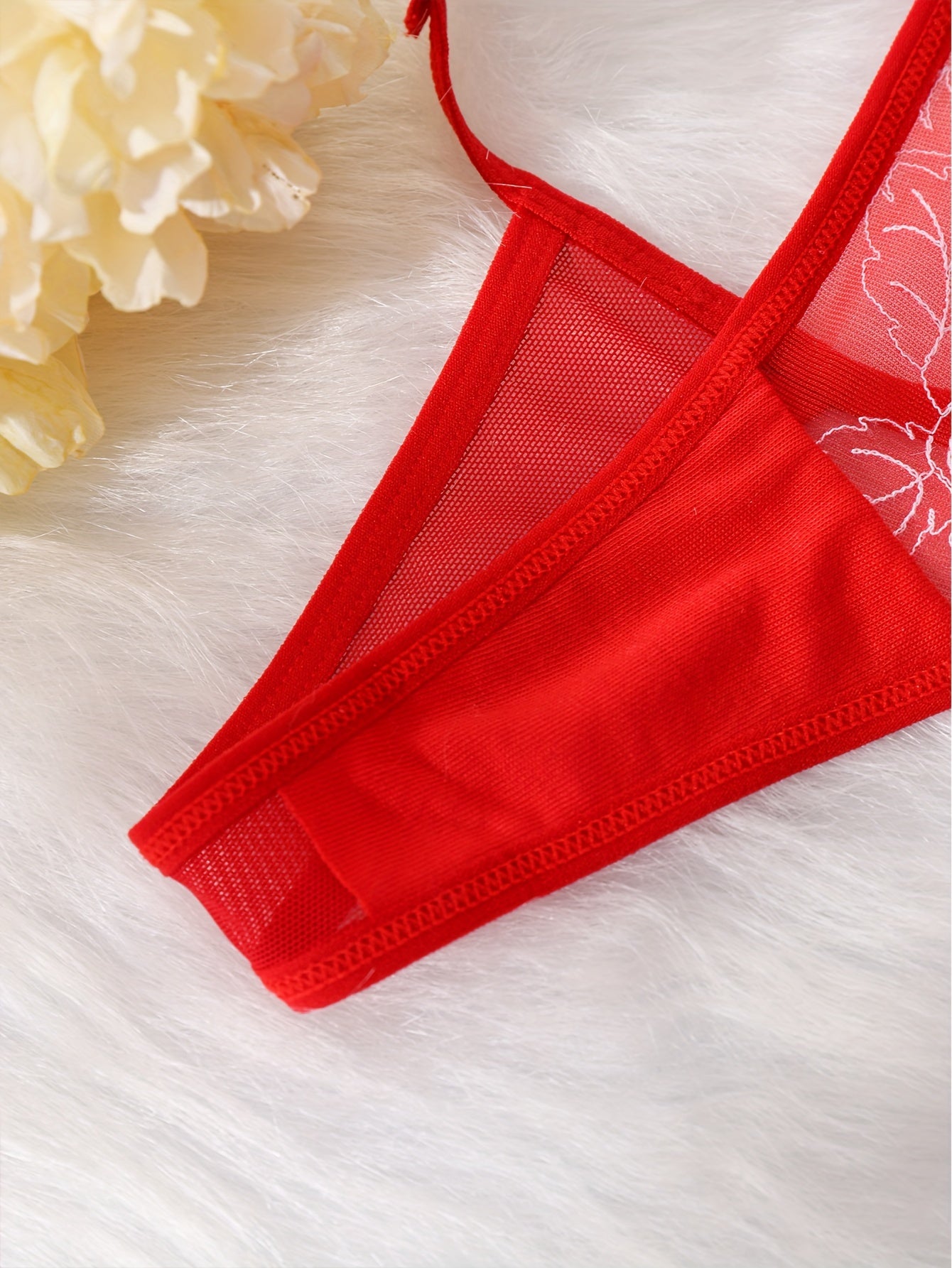 Lingerie Lace Thong with Adjustable Belt Hollowed-Out Waist Sheer Details for Nightclub