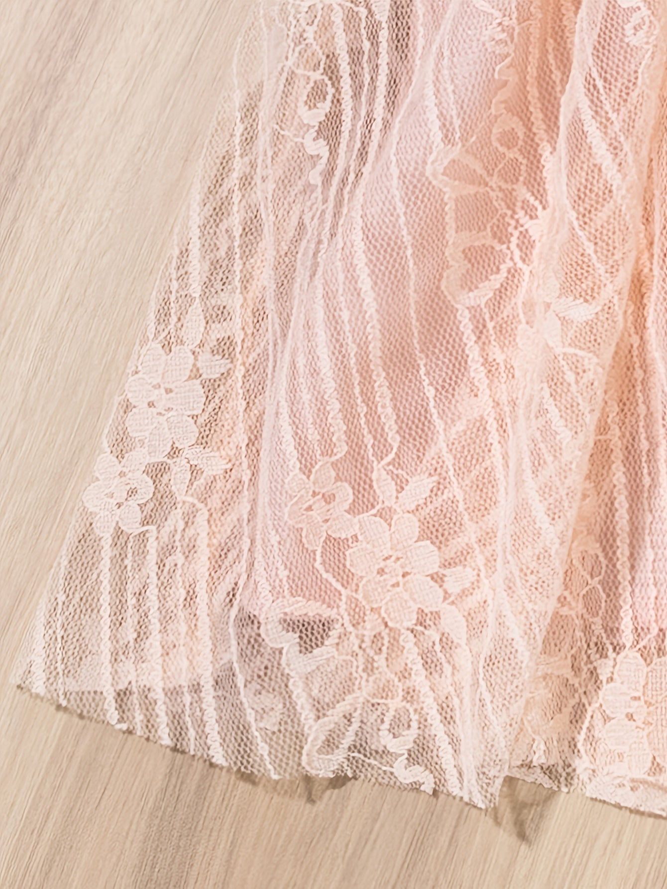 Girls Summer Dress Kids Princess Gown Lace Detail Solid Polyester Slim Fit