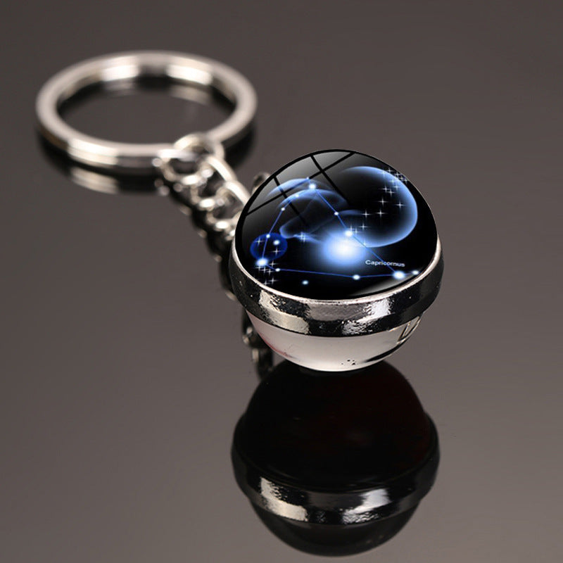 12 Constellations Car Key Ring Luminous Starry Sky Glass Ball Keychain Pendant