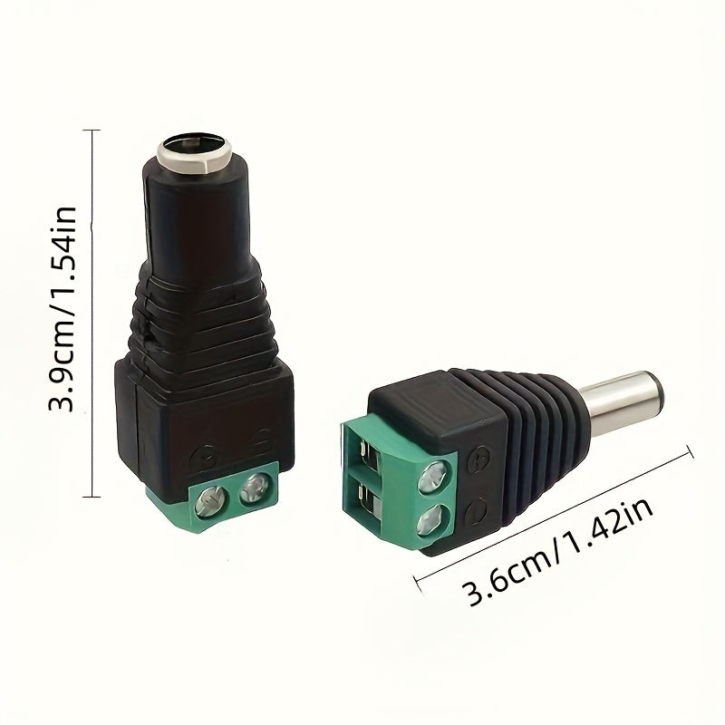 5 Pieces Male Female DC Power Connector Plug Adapter 5.5mm x 2.1mm for LED and CCTV