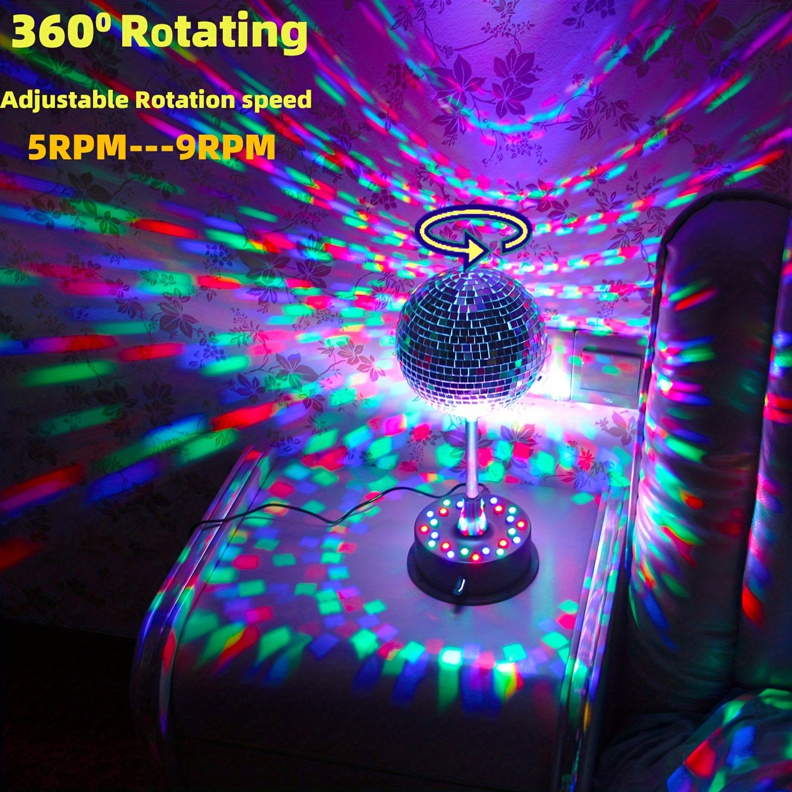 Disco Ball Light 6 Inch RGB LED with Adjustable Rotation for Parties and Home