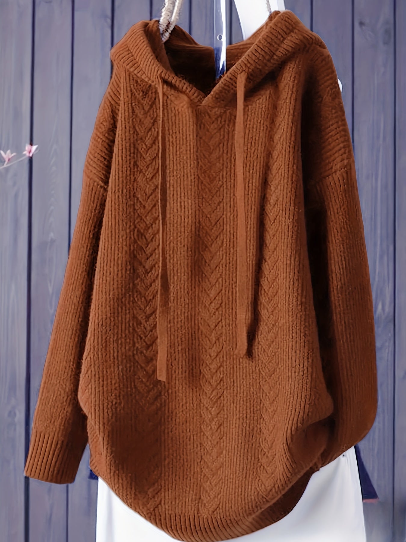 Women's Plus Size Hooded Sweater Fall Winter Solid Color Drawstring Casual Long Sleeve