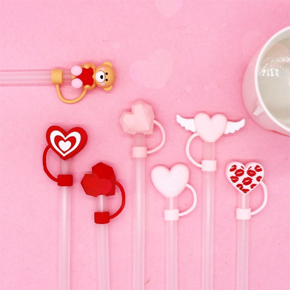 Heart-Shaped Silicone Straw Stopper for Cups with Dust-Proof Spill-Resistant Cover