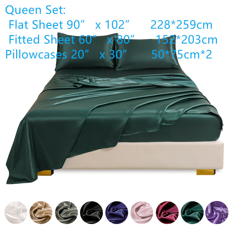 Juego de 4 sábanas de satén para ropa de cama incluye sábana superior, sábana ajustable y fundas de almohada, lujoso dormitorio, habitación de invitados