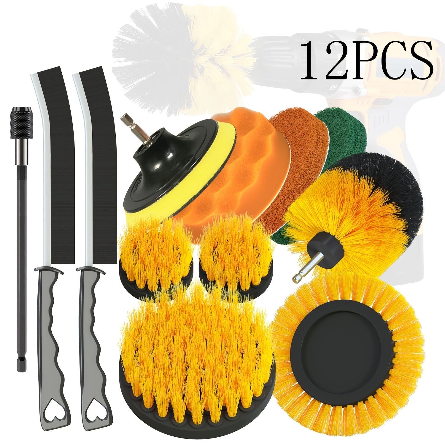 16-Piece Drill Brush Set for Scrubbing, Polishing, Cleaning with Pads and Extensions