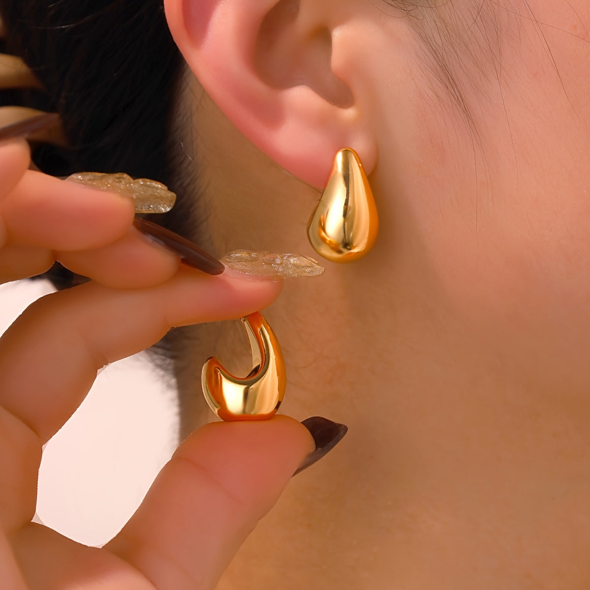 12-Piece Stainless Steel Hoop Earrings Set with Teardrop and Sphere Studs for Women