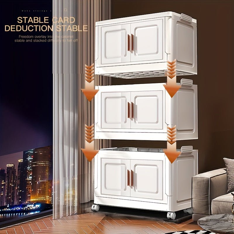 Складной органайзер для хранения PP с колесами, двойными дверцами и многоуровневыми полками