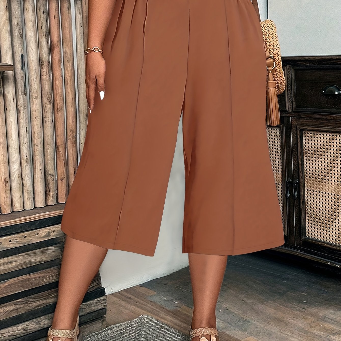 Pantalones Capri de talla grande para mujer con cintura elástica, color verde oliva, verano casual