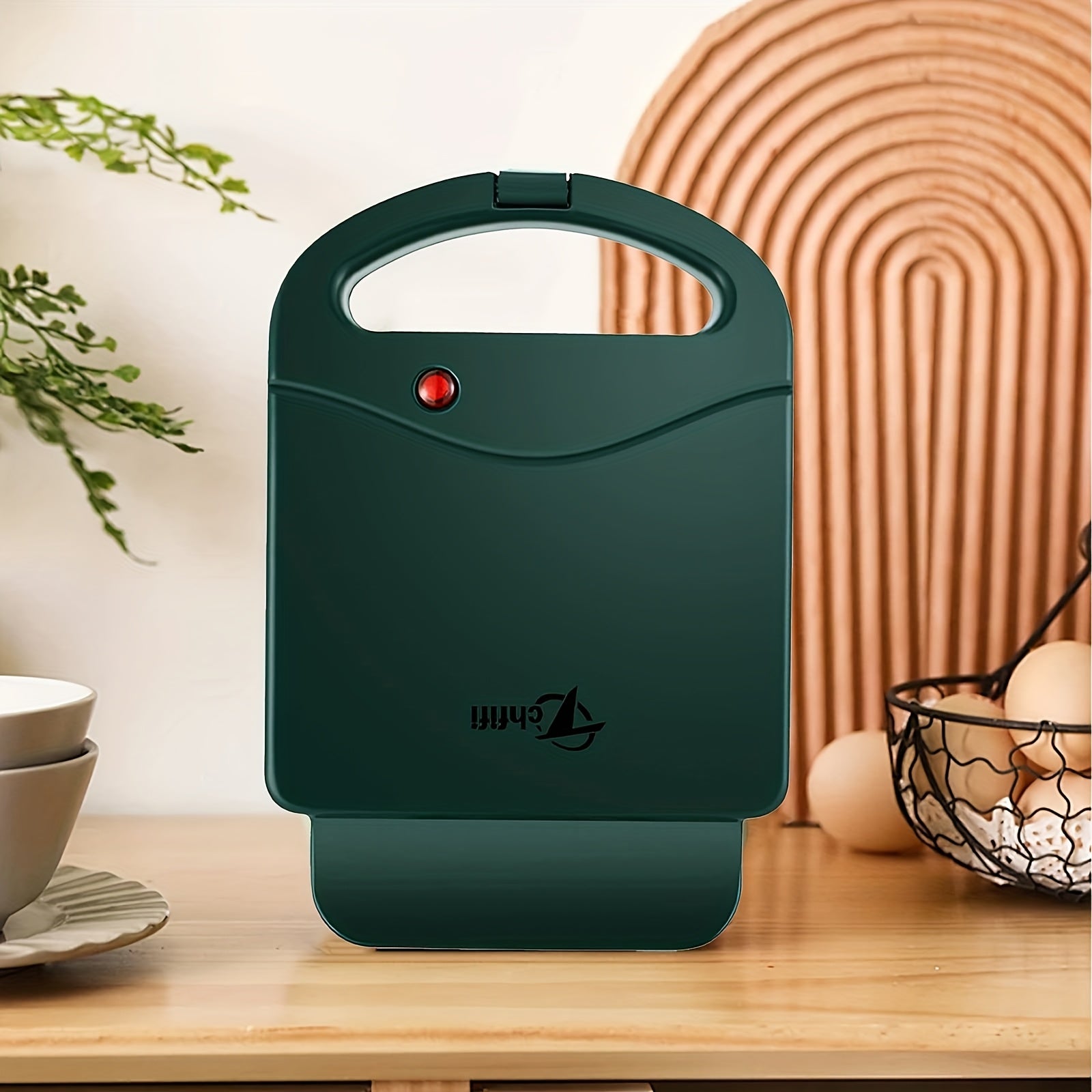 Compact 1000W Sandwich Maker Dual-Sided Heating for Home Use Teal Red Indicator