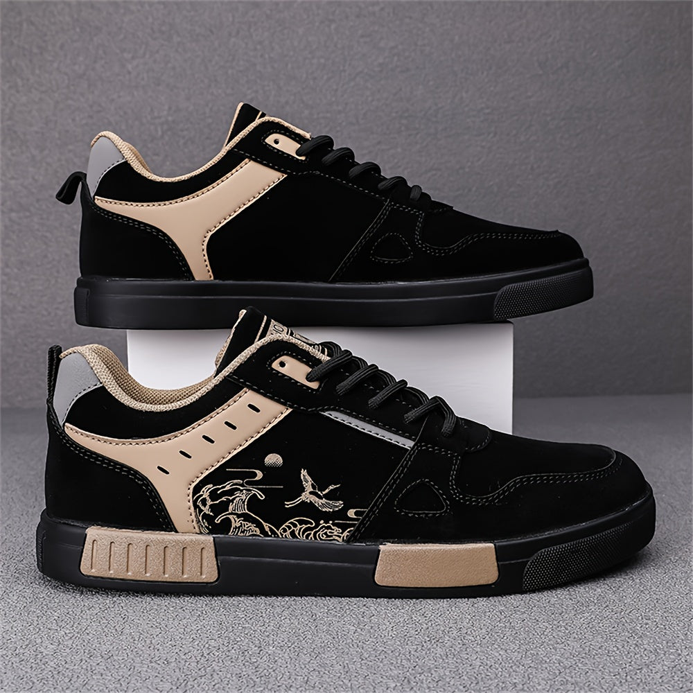 Men's Summer 2024 Breathable Dragon Design Sneakers Black Beige Rubber Sole