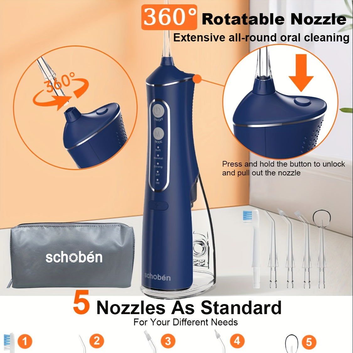 Hilo dental inalámbrico portátil, limpiador de dientes recargable, depósito de 300 ml