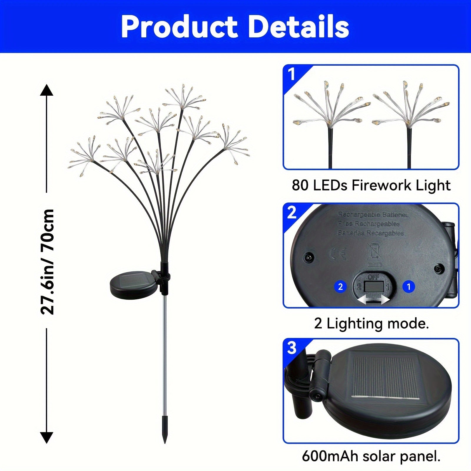 2-Pack Solar Garden Lights with Starburst Fireworks Design 160 LEDs Pathway Outdoor Waterproof