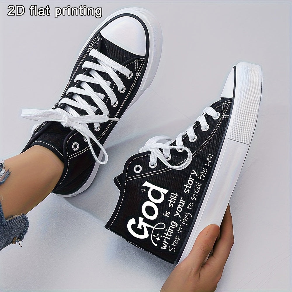 Women's Casual Skateboard Sneakers Black White Laces All Seasons