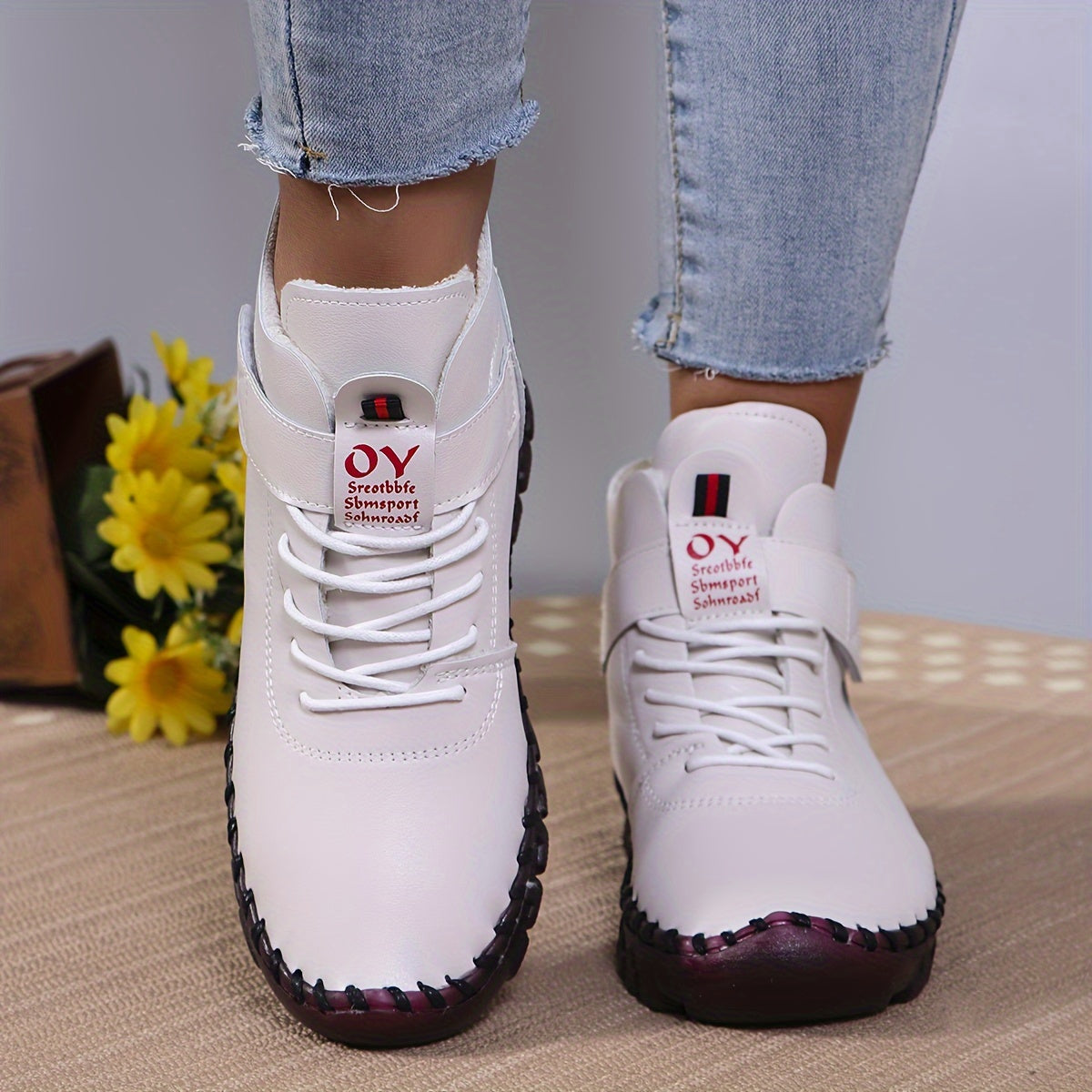 Women's Winter Faux Leather Ankle Boots with Plush Lining and Rubber Sole