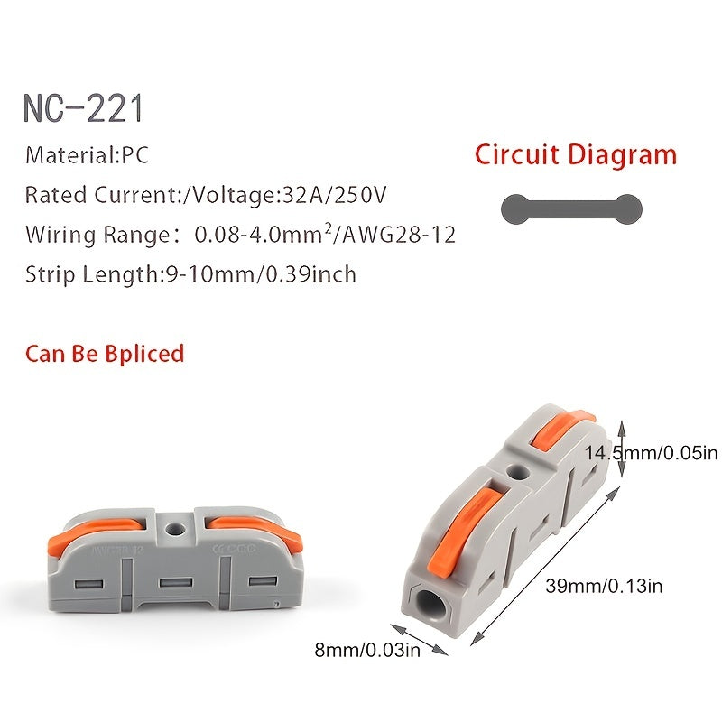 30pcs Wire Splicing Connectors 2 Pin Electrical Terminals for Lighting and Home Use