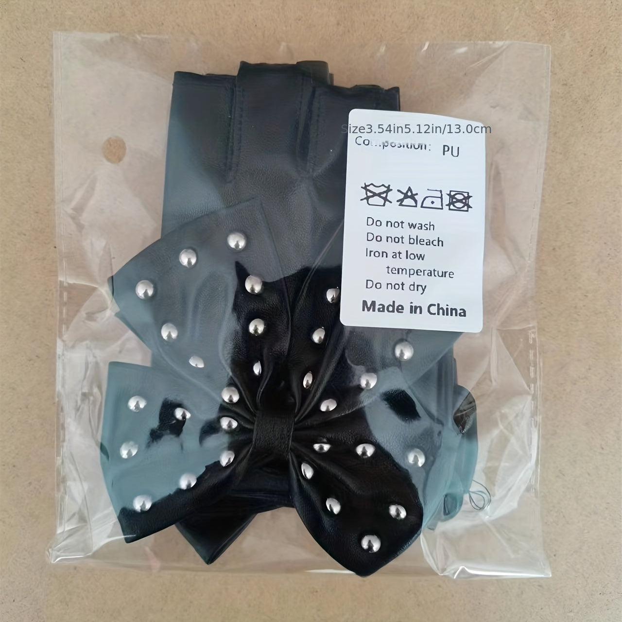 Women's Half Finger Rivet Bow PU Leather Gloves for Punk Dance and Hip Hop