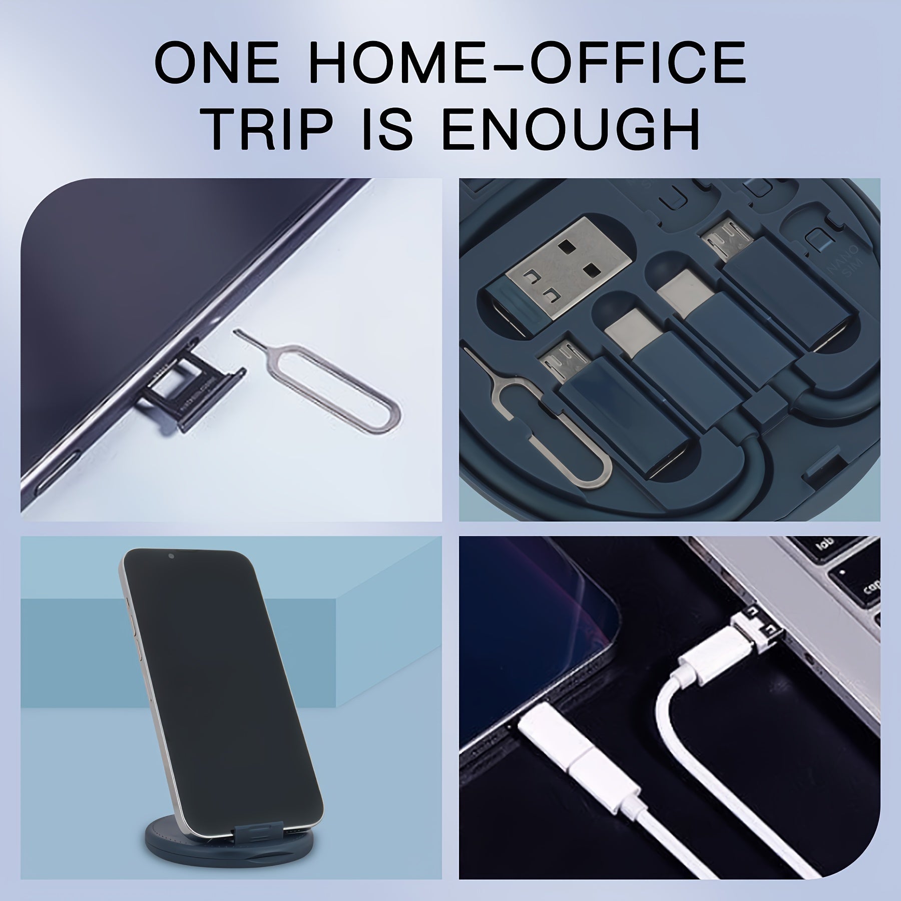 Multi-USB Charging Kit with Converters Data Transfer Card Storage Phone Holder White Oval