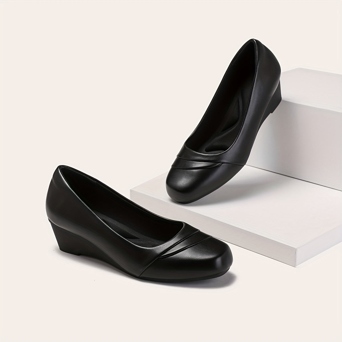 Women's Black Block Heel Pumps Slip-Resistant Office Dress Shoes