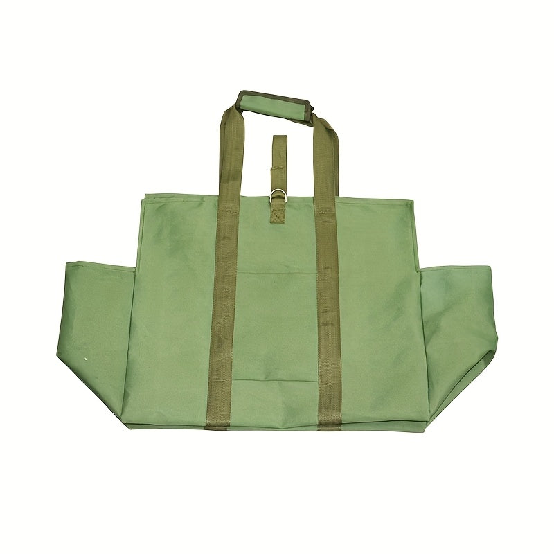 Durable Canvas Firewood Carrier Bag Military Green for Camping Fireplace Storage
