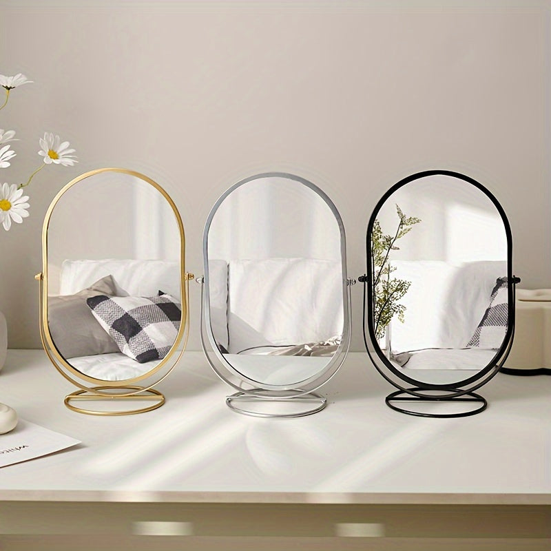 360° Rotatable Freestanding Makeup Mirror with Iron Frame High-Definition Surface for Bedroom Vanity Table