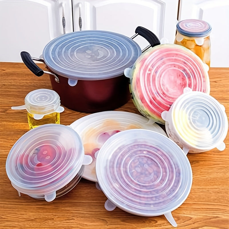 Set of 6 Silicone Stretchable Food Covers Reusable Bowl Lids Safe for Dishwasher and Refrigerator