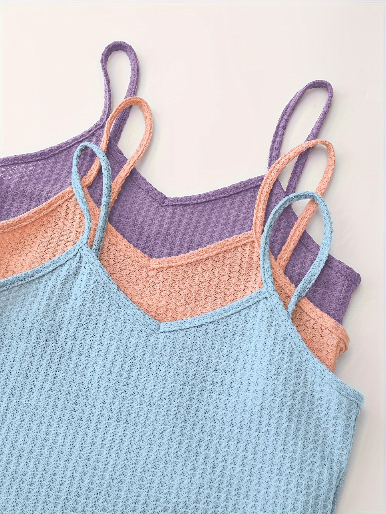 Women's Waffle Lounge Set Camisole Top Shorts Elastic Waist Casual Sleepwear