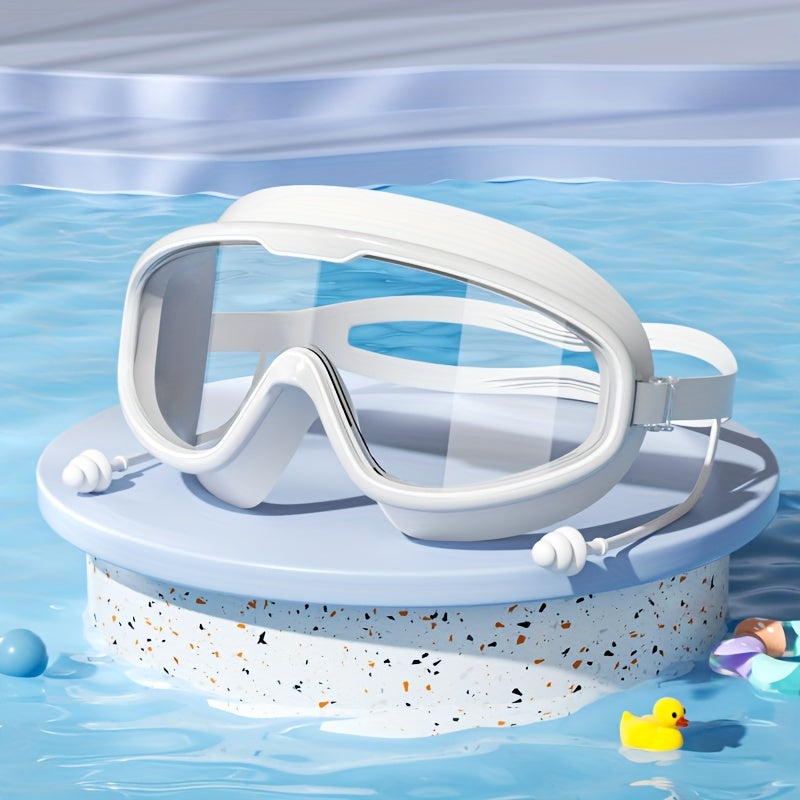 Large Frame Waterproof Swimming Goggles for Kids with Anti-Fog Technology White