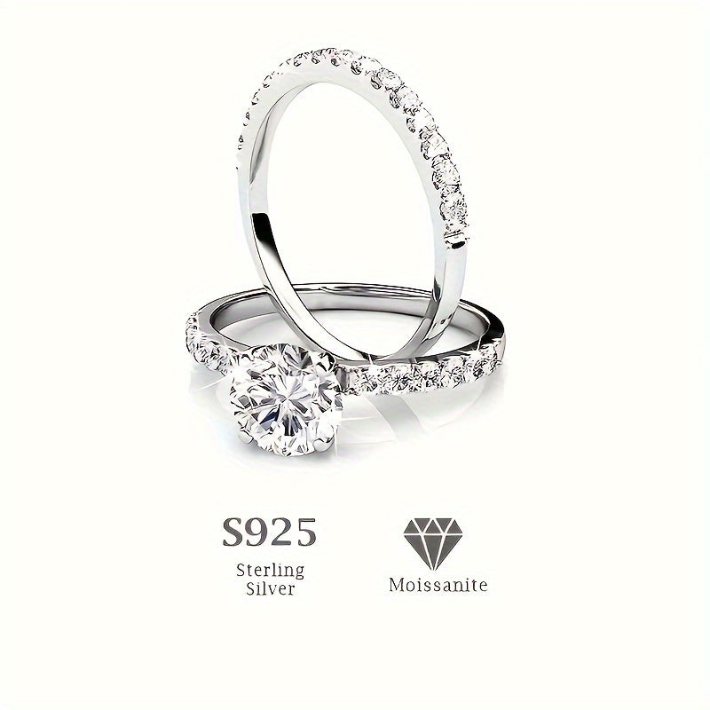Sterling Silver Moissanite Ring Set 2ct Hypoallergenic Engagement Wedding Stacking Jewelry for Women