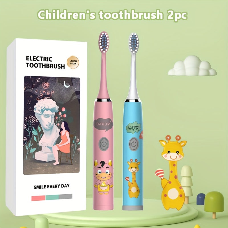 Bolalar multfilmi kiyimidagi kiyik chaqaloq uslubidagi elektr tish cho'tkasi 2 dona IPX7 uzoq batareya