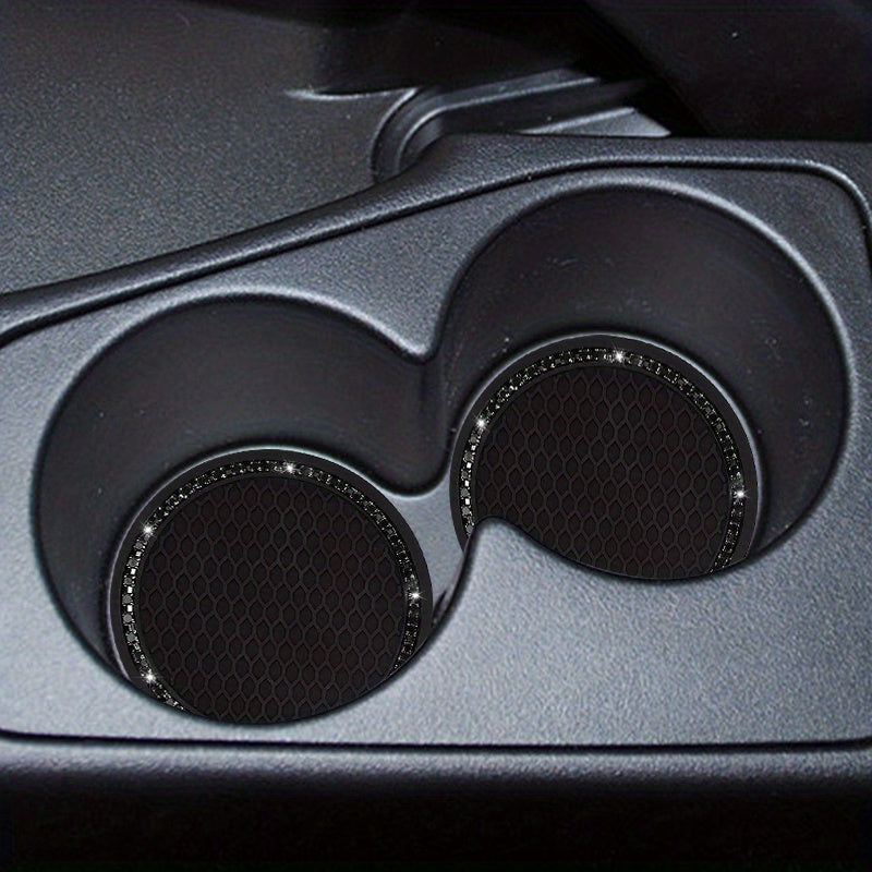 2pcs Car Coasters Creative Honeycomb Diamond Rhinestone Non-Slip Storage Pads