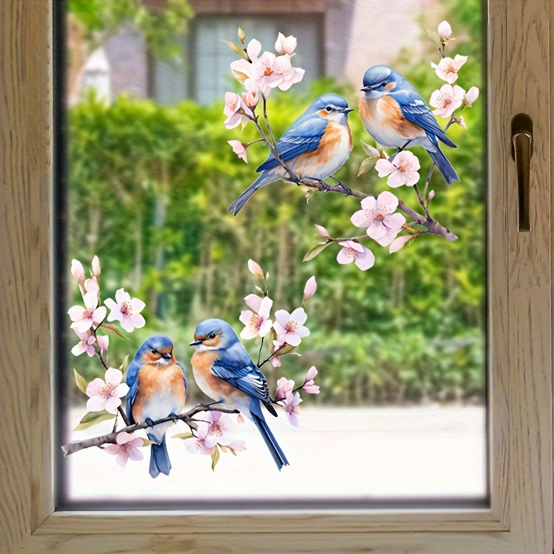 Bird and Flower Window Clings Removable Self-Adhesive Home Decor
