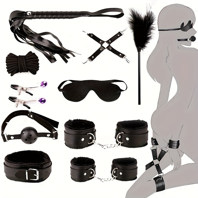 10pcs Adult Bondage Set for Couples Latex-Free Handcuffs Collar Accessories