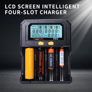 4-Slot USB Rechargeable Battery Charger with LCD Screen and Intelligent PD Charging for 18650 LiFePO4 Ni-MH Ni-CD Batteries