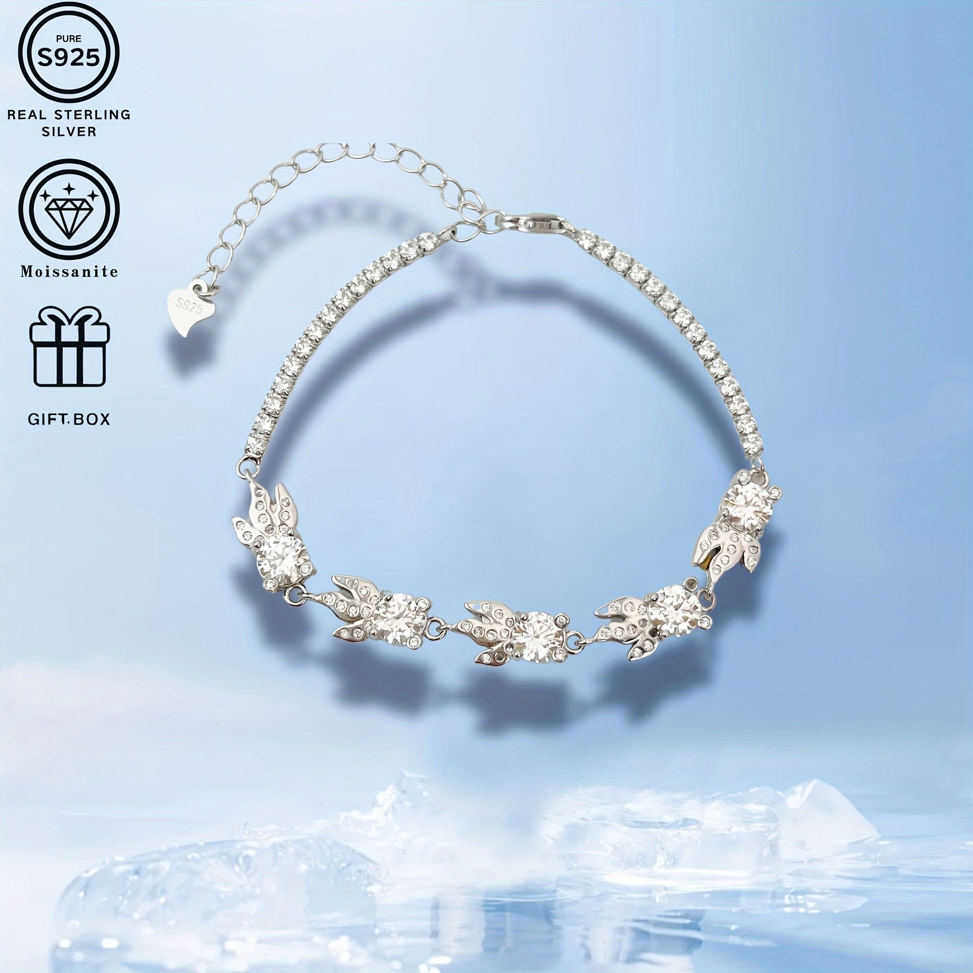 Браслет из стерлингового серебра с золотистой рыбкой Moissanite 0,5 карата, покрытие из 18K золота, гипоаллергенное украшение