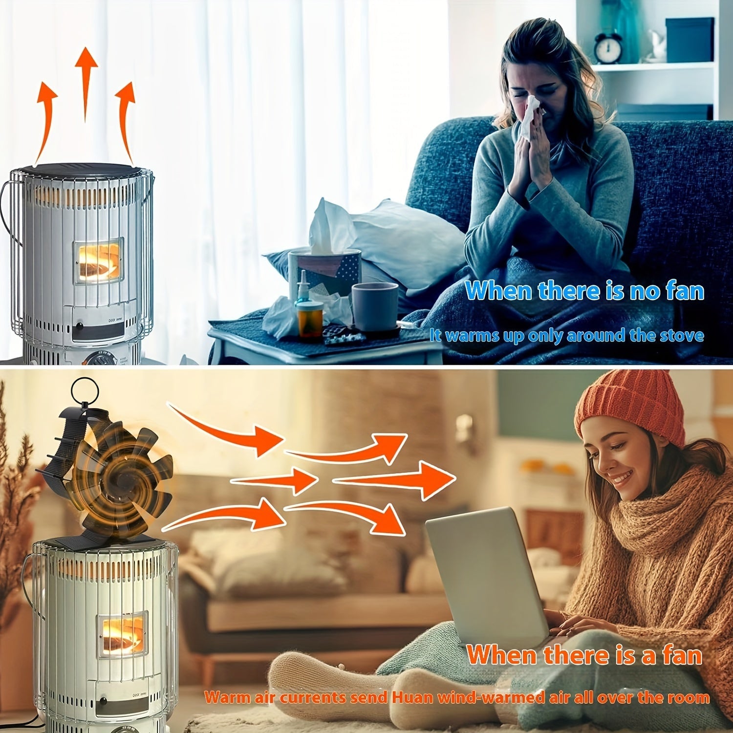 Aluminum Fireplace Fan Sailboat Design 8 Blade Heat Activated Quiet Operation