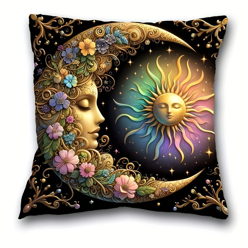 Celestial Sun and Moon Decorative Pillow Cover 44.96x44.96 cm Polyester Knit Washable