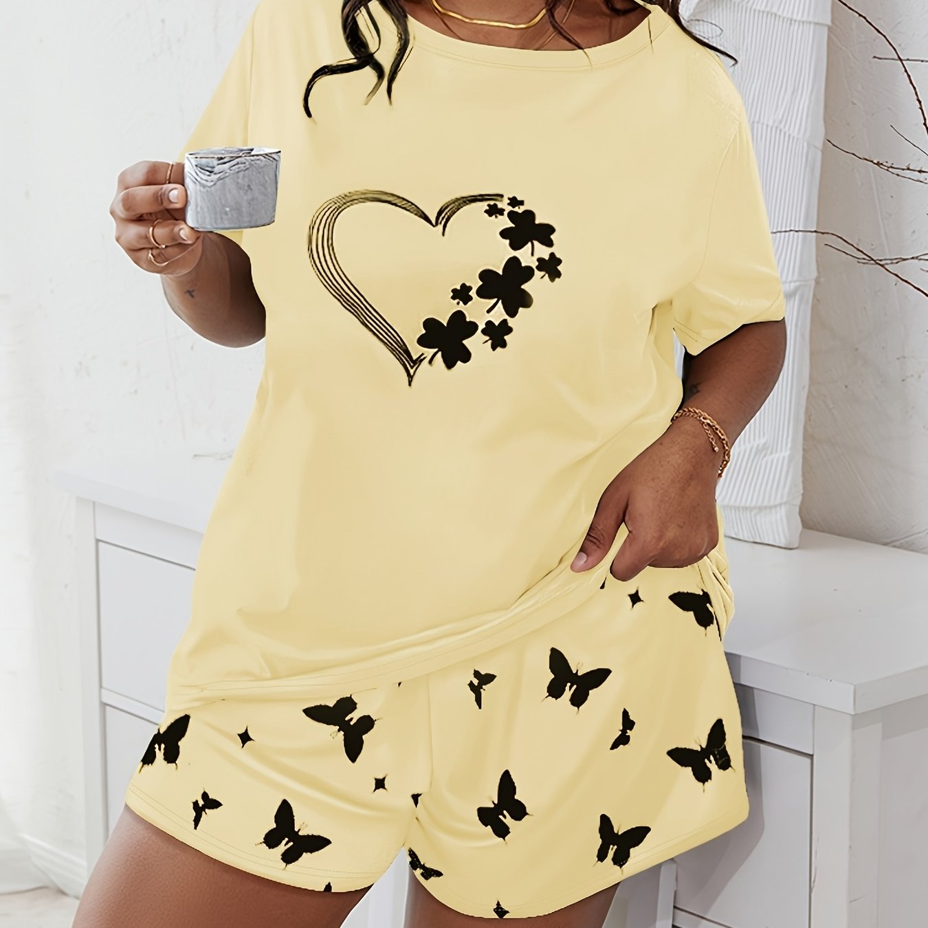 Women's Loungewear Set Short Sleeve Printed T-Shirt Pants Comfortable