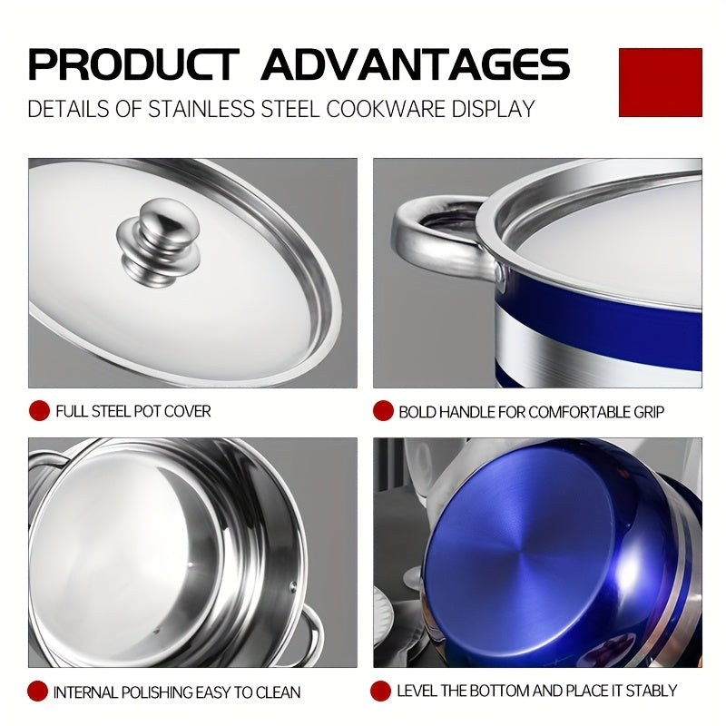 Set of 4 Stainless Steel Soup Pots with Lids, Versatile Cookware for Home and Restaurant