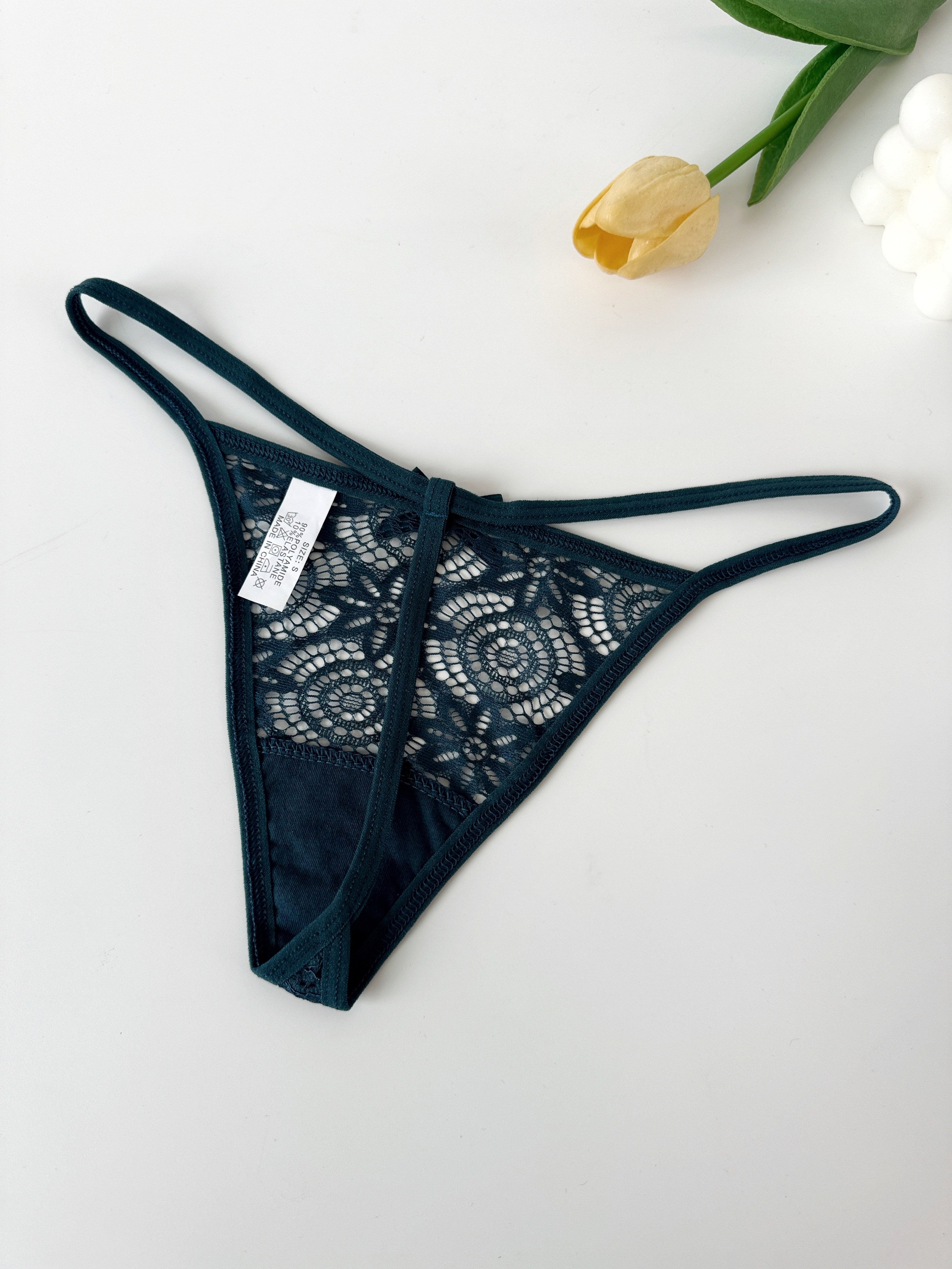 Women’s Low Waist Thong with Lace and See-Through Design 8-Pack