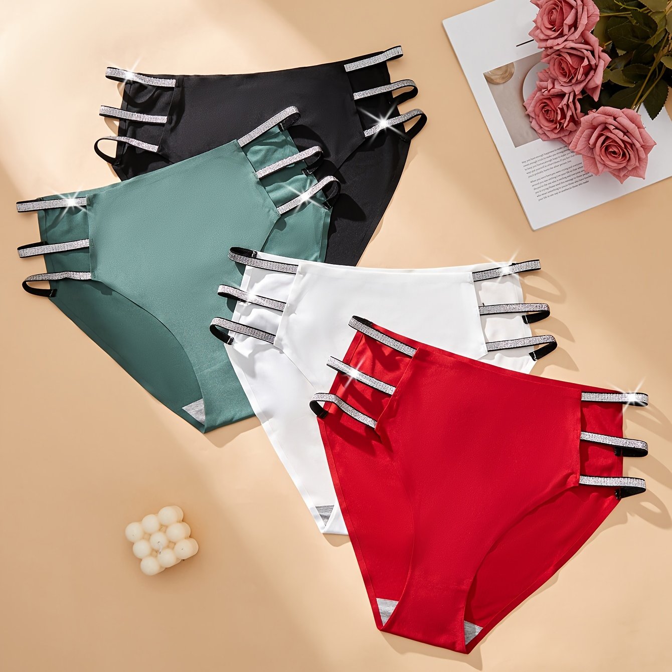 4-Pack Plus Size Women's Solid Color Knit Fabric Panties Medium Stretch Lash Sets