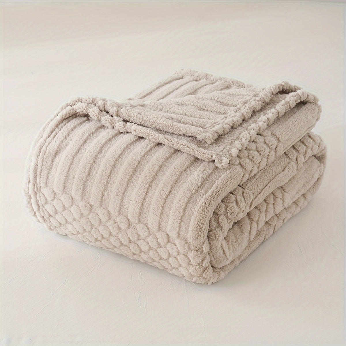 Soft Apricot Taffeta Throw Blanket with Jacquard Dot Stripe for Cold Seasons