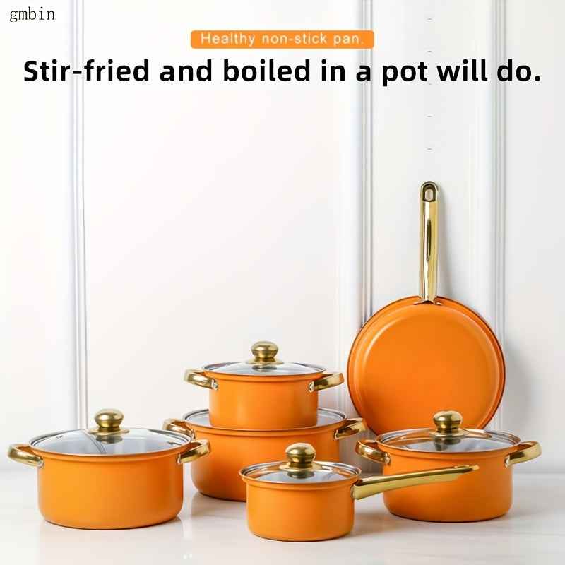 Juego de utensilios de cocina de acero inoxidable de 6 piezas, antiadherente, apto para lavavajillas, con tapas de vidrio