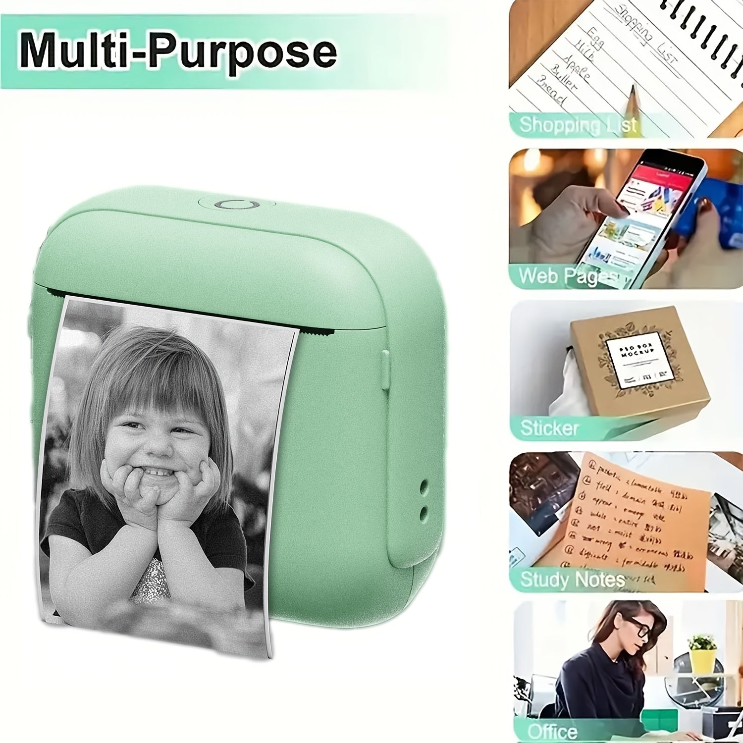 Mini Portable Thermal Wireless Printer with 3 Paper Rolls for Photos Labels and Lists