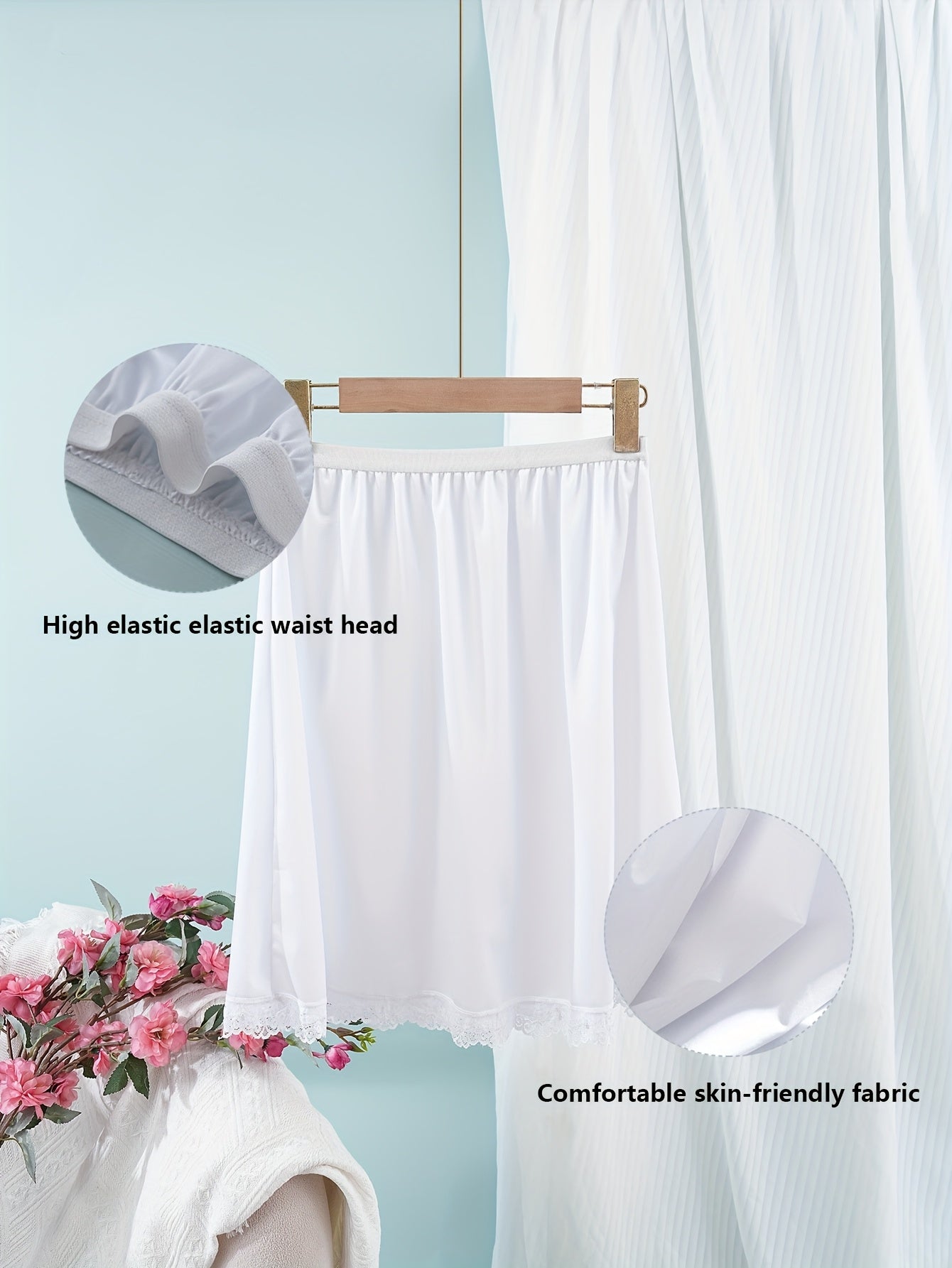 Plus Size Thickened Safety Anti-Slip Skirt with Lace Patchwork Underlay