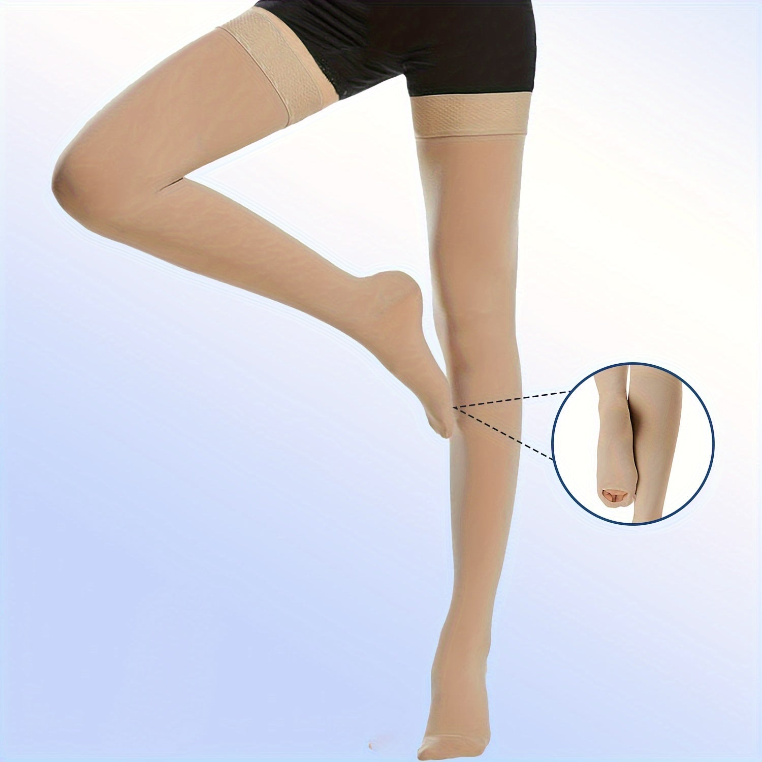 1 шт. МедКэр Женские компрессионные чулки, 15-20 мм рт. ст. до бедра, трикотажная ткань из нейлона и спандекса, медицинского класса для профилактики тромбозов.